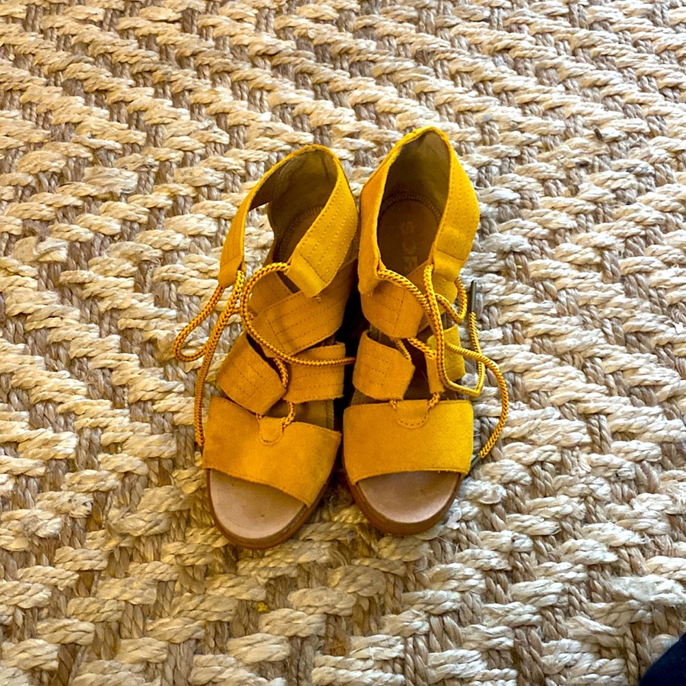 Yellow suede sorel wedge